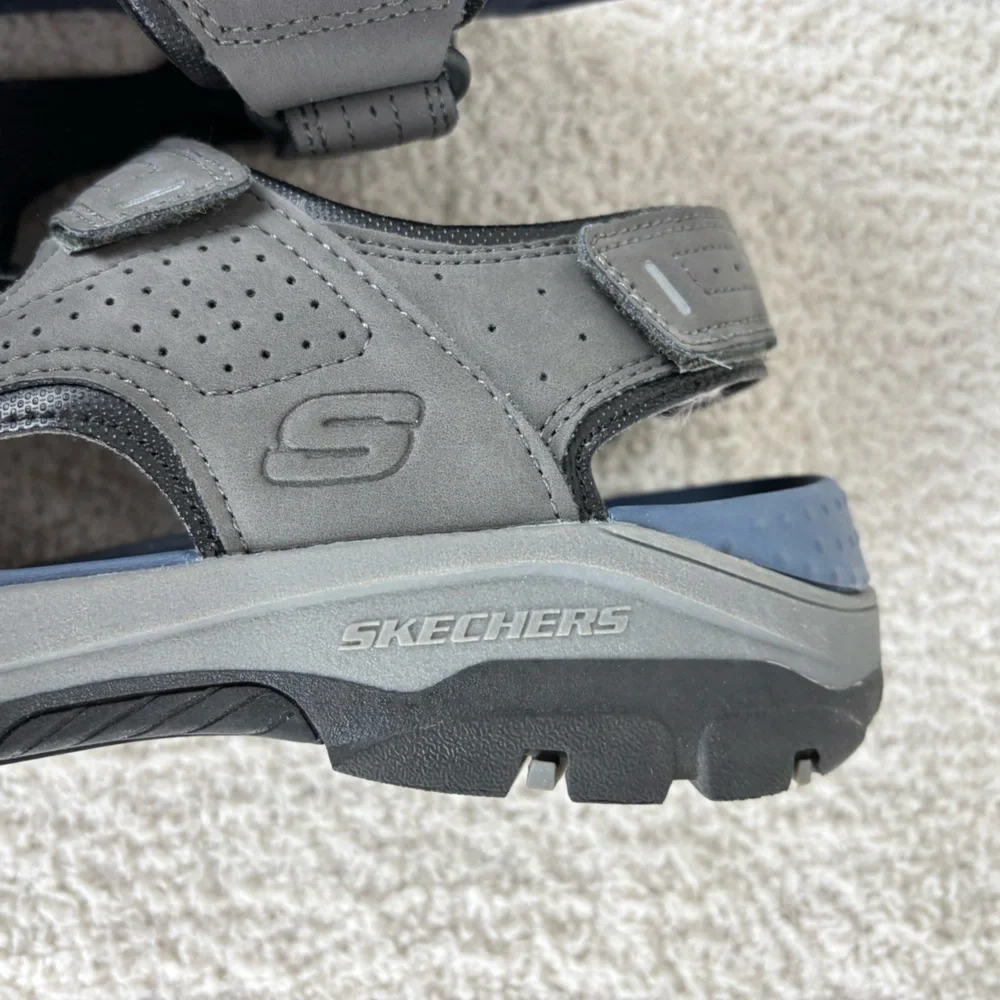 Skechers Sandals 10 Gray Blue Tresmen Garo River Adjustable Strappy Open Toe Men